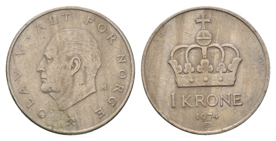 Норвегия 1 крона 1974 Улаф V (1957-1991) KM 419 медно-никель 190-846