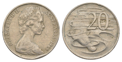 Австралия 20 центов 1969 Елизавета II (1952-2022), утконос KM 66 медно-никель 4384-1157