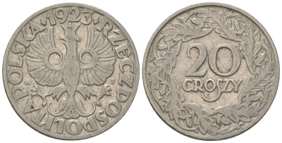 Польша 20 грошей 1923 w Y 12 никель 4136-1257