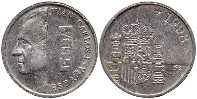ИСПАНИЯ 1 ПЕСЕТА 1998 ХУАН КАРЛОС I (1975-) KM 832 алюминий 4396-1153