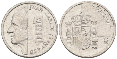 Испания 1 песета 2000 Хуан Карлос I KM 832 алюминий 4567-738