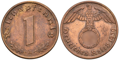 Германия 1 рейхспфенниг 1939 A KM 89, J. 361 бронза 4147-1166