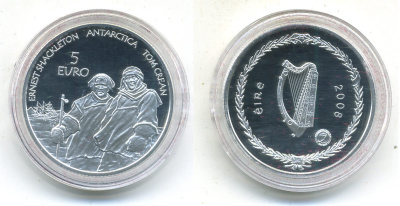 ИРЛАНДИЯ 5 ЕВРО 2008 ИССЛЕДОВАТЕЛИ АРКТИКИ, ПАРУСНИК, В ОРИГИНАЛЬНОЙ КОРОБКЕ С СЕРТИФИКАТОМ,ВЕС 8,52гр., тираж 5000 экз., диаметр 28мм. серебро PROOF 5-2-27