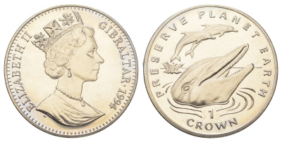 Гибралтар 1 крона 1994 Заповедник планета Земля - Полосатый дельфин KM 243 медно-никель BU 1524-1842