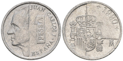 Испания 1 песета 1990 M, Хуан Карлос I (1975-2014) KM 832 алюминий 4602-1145