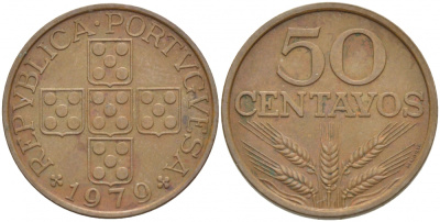 ПОРТУГАЛИЯ 50 СЕНТАВО 1979 KM 596 бронза 3718-447