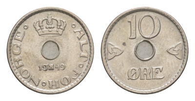 Норвегия 10 эре 1949 Хокон VII (1905-1957) KM 383 медно-никель UNC 4632-1137