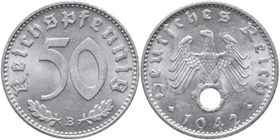 Германия 50 рейхспфеннигов 1942 B KM 96, J. 372 алюминий UNC 413-4033