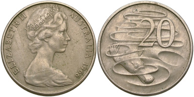 Австралия 20 центов 1966 Елизавета II (1952-2022), утконос KM 66 медно-никель 4117-1042