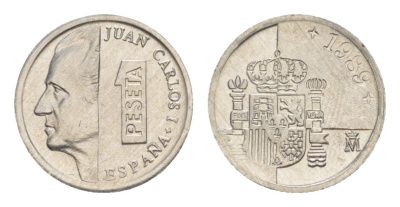 Испания 1 песета 1989 M, Хуан Карлос I (1975-2014) KM 832 алюминий UNC 4644-951