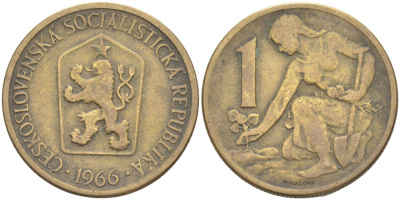 ЧЕХОСЛОВАКИЯ 1 КРОНА 1966 ЖЕНЩИНА САЖАЕТ ЛИПОВОЕ ДЕРЕВО KM 50 алюминиевая бронза 186-153