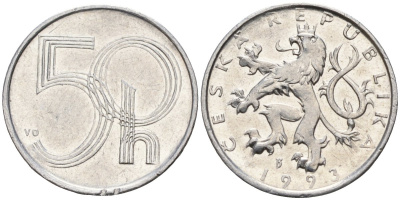 Чехия 50 геллеров 1993 KM 3 алюминий 4152-1011