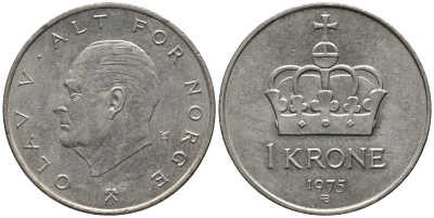 Норвегия 1 крона 1975 Улаф V (1958-1991) KM 419 медно-никель 4577-745