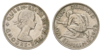 Новая Зеландия 1 шиллинг 1962 Елизавета II (1952-2022), абориген KM 27.2 медно-никель 4671-525