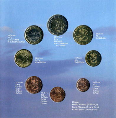 Финляндия набор из трех евронаборов по 8 монет в каждом 1999, 2000, 2001 официальный набор в оригинальном буклете  биметалл  UNC  5-6-1-14