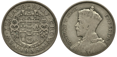 Новая Зеландия 1/2 кроны 1935 Георг V (1910-1936) KM 5 серебро 272-932