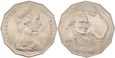 Австралия 50 центов 1970 200 лет австралийскому путешествию капитана Кука KM 69 медно-никель UNC 4512-1123