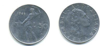 ИТАЛИЯ 50 ЛИР 1963 R КУЗНЕЦ KM 95.1 сталь 86-955