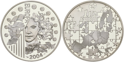 Франция 1 1/2 евро 2004 расширение Евросоюза KM 1391 серебро PROOF 11-183-43