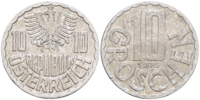 АВСТРИЯ 10 ГРОШЕЙ 1975 KM 2878 алюминий 4523-217