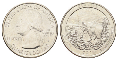 США 25 центов (квотер, 1/4 доллара) 2011 P, Квотеры «Парки США» - Национальный парк Глейшер KM 495 медь плакированная медно-никелем UNC 4666-931