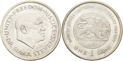 СЬЕРРА-ЛЕОНЕ 1 ЛЕОНЕ 1974 ИМИТАЦИЯ, КОПИЯ белый металл 4552-1213