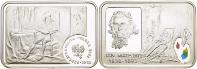 Польша 20 злотых 2002 MW, Польские художники XIX-XX вв. Ян Матейко, портрет шута в кресле, цветная эмаль KM 442 серебро PROOF 3-5-3-45