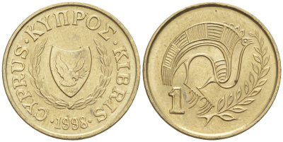 Кипр 1 цент 1998 KM 53.3 никель латунь 187-236