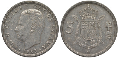 Испания 5 песет 1983 Хуан Карлос I (1975-2014) KM 823 медно-никель 4128-1023