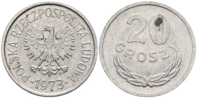 Польша 20 грошей 1973 MW, Народная Республика KM А47, Parchimowicz 208m алюминий 4580-654