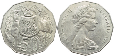 Австралия 50 центов 1976 Елизавета II (1952-2022), герб Австралии, кенгуру KM 68 медно-никель 4394-422