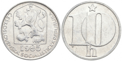 ЧЕХОСЛОВАКИЯ 10 ГЕЛЛЕРОВ 1985 СОЦИАЛИСТИЧЕСКАЯ РЕСПУБЛИКА KM 80 алюминий 44-1036