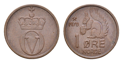 Норвегия 1 эре 1970 Улаф V (1957-1991) KM 403 бронза 4588-449