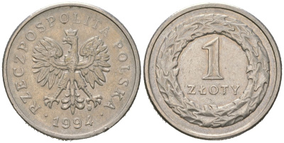 Польша 1 злотый 1994 MW KM 282 медно-никель 4566-246