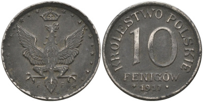 Польша 10 фенигов 1917 FF KM 6 железо 4575-327