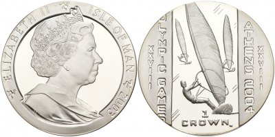 Остров Мэн 1 крона 2003 XXVIII Олимпийские игры в Афинах, виндсерфинг KM 1182a серебро PROOF 11-015-34