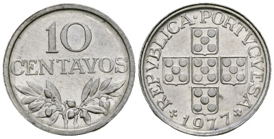 Португалия 10 сентаво 1977 KM 594 алюминий 4164-1061