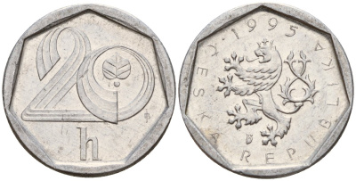 Чехия 20 геллеров 1995 KM 2.1 алюминий 4177-546