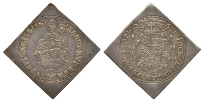 ЗАЛЬЦБУРГ, АВСТРИЯ 1/9 ТАЛЕРА 1660 КЛИППА, GUIDOBALD (1654-1668) СВЯТОЙ РУПЕРТ KM 180 серебро 00-000-00