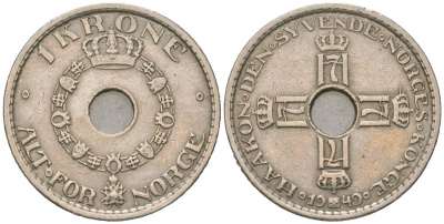 Норвегия 1 крона 1949 KM 385 медно-никель 4616-827