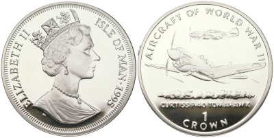 Остров Мэн 1 крона 1995 Авиация Второй Мировой войны - P-51 Mustang KM 520a серебро PROOF 1530-1344