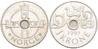 Норвегия 1 крона 1997 Харальд V (1992- ) KM 462 медно-никель 217-516