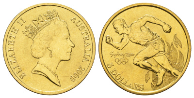 Австралия 5 долларов 2000 Олимпийские игры в Сиднее - Легкая атлетика KM 356 алюминиевая бронза BU 11-143-31
