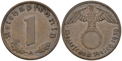 Германия 1 рейхспфенниг 1939 A KM 89, J. 361 бронза 4151-344