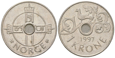 Норвегия 1 крона 1997 Харальд V (1991-) KM 462 медно-никель 4532-642