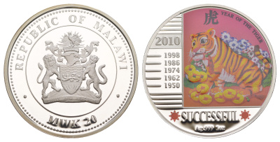 Малави 20 квач 2010 Китайский гороскоп - год тигра, успешный UC 209 серебро PROOF 11-153-32