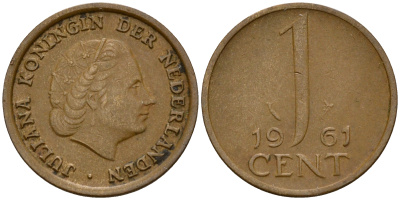 Нидерланды 1 цент 1961 Юлиана (1949-1980) KM 180 бронза    4598-224