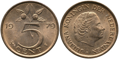 Нидерланды 5 центов 1979 Юлиана (1948-1980) KM 181 бронза 65-1232