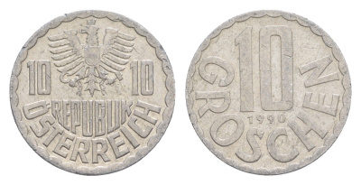 Австрия 10 грошей 1990 KM 2878 алюминий 4528-538