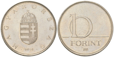 Венгрия 10 форинтов 2016 BP KM 848 медно-никель UNC 4616-954